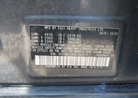 2012 Subaru Legacy 2.5I Premium z USA, uszkodzony, nr VIN 4S3BMCC69C3020751